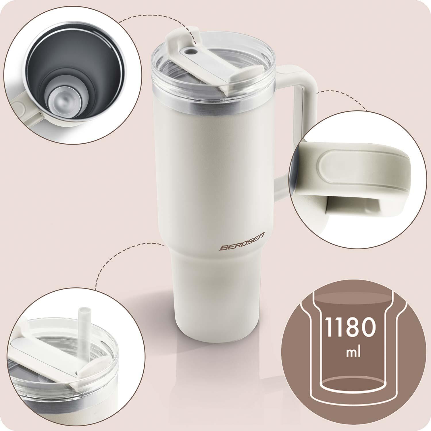 Termos próżniowy kubek ze słomką 1180 ml Berdsen kremowy 3/5
