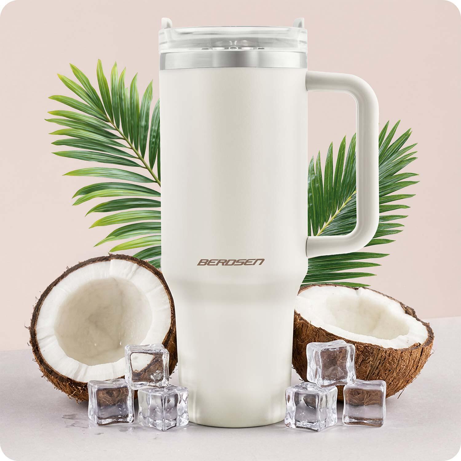 Termos próżniowy kubek ze słomką 1180 ml Berdsen kremowy 2/5