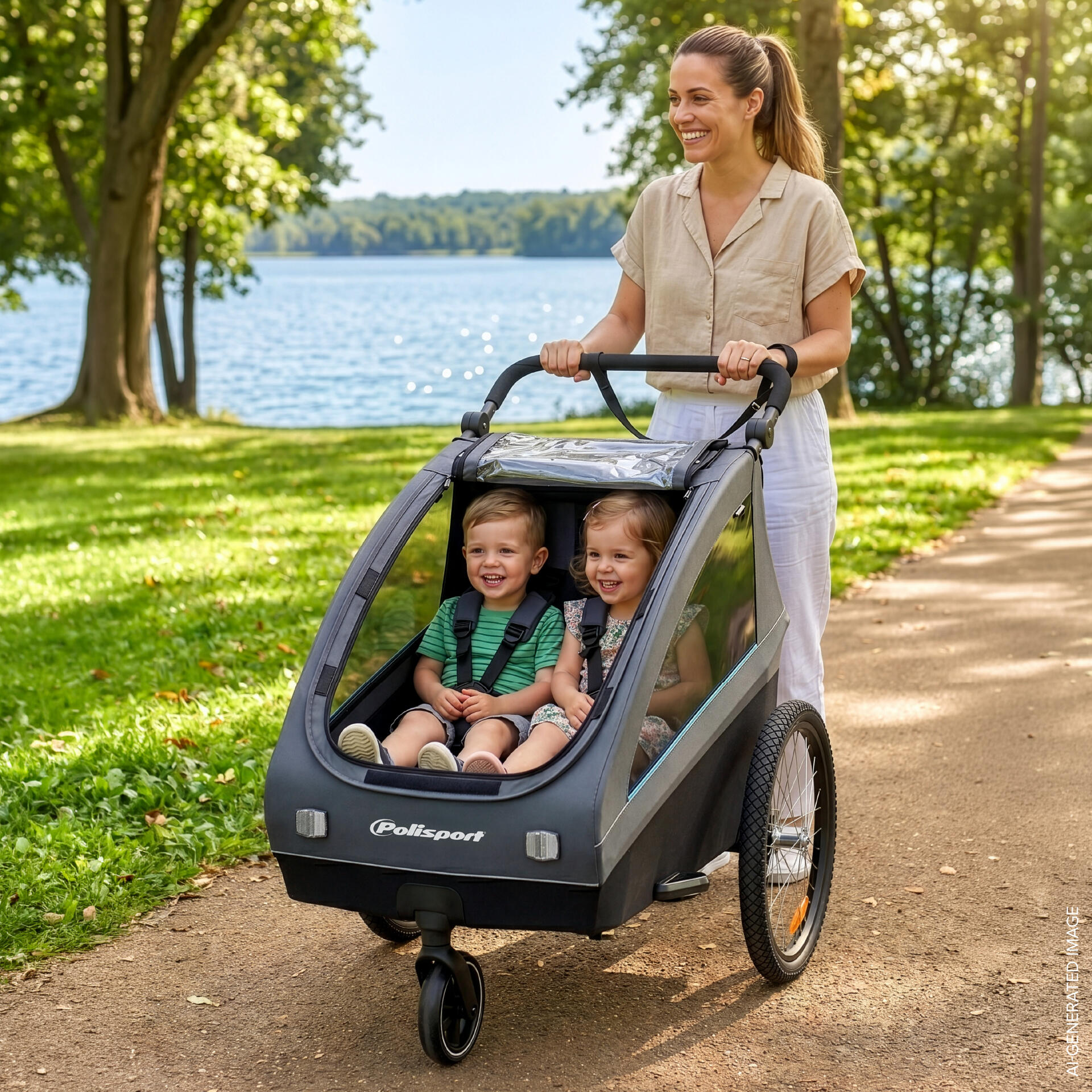 Remorque Vélo pour Enfants & Poussette 2 en 1 Noir/Gris 7/7