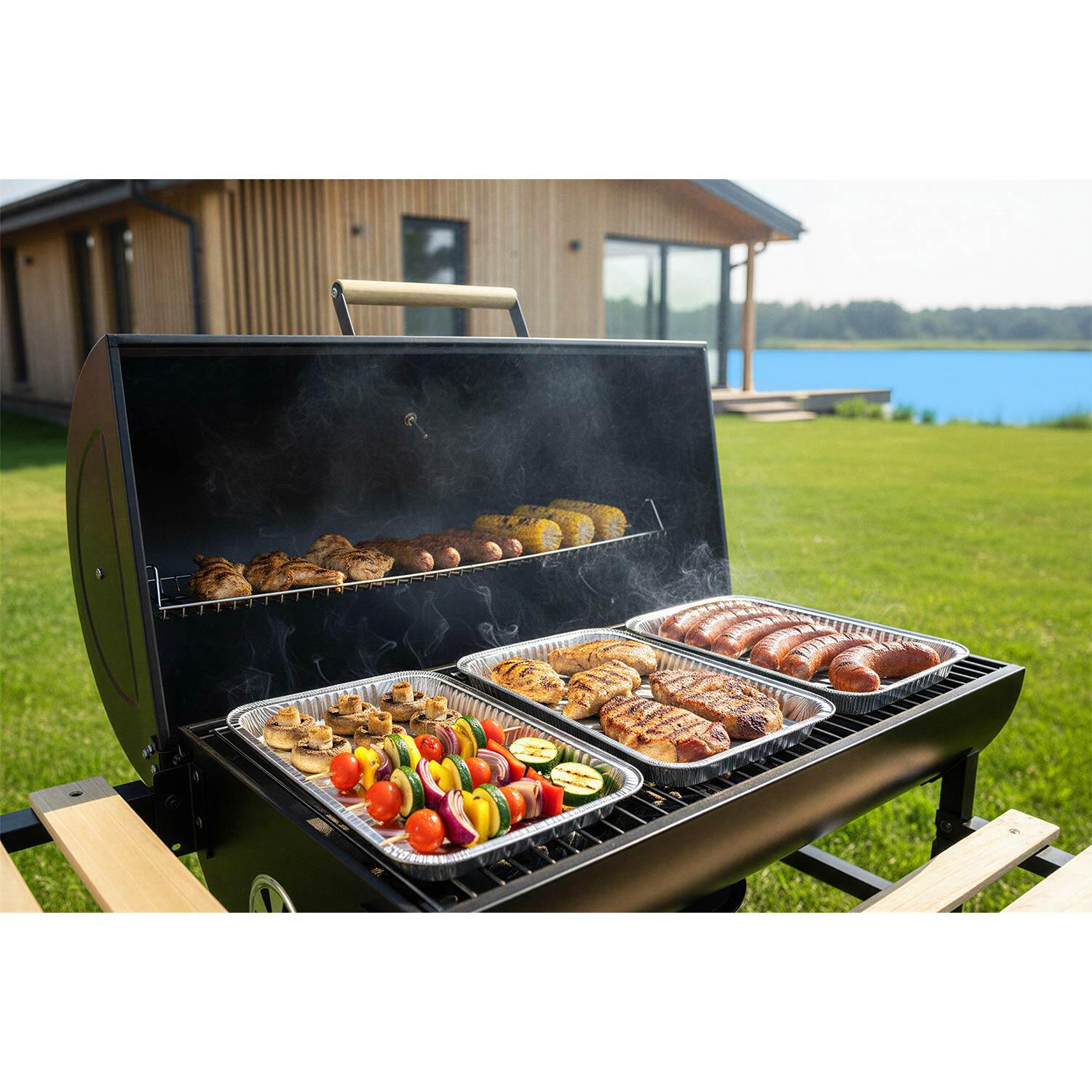 Grill węglowy ogrodowy beczka z kominem półki 7/7