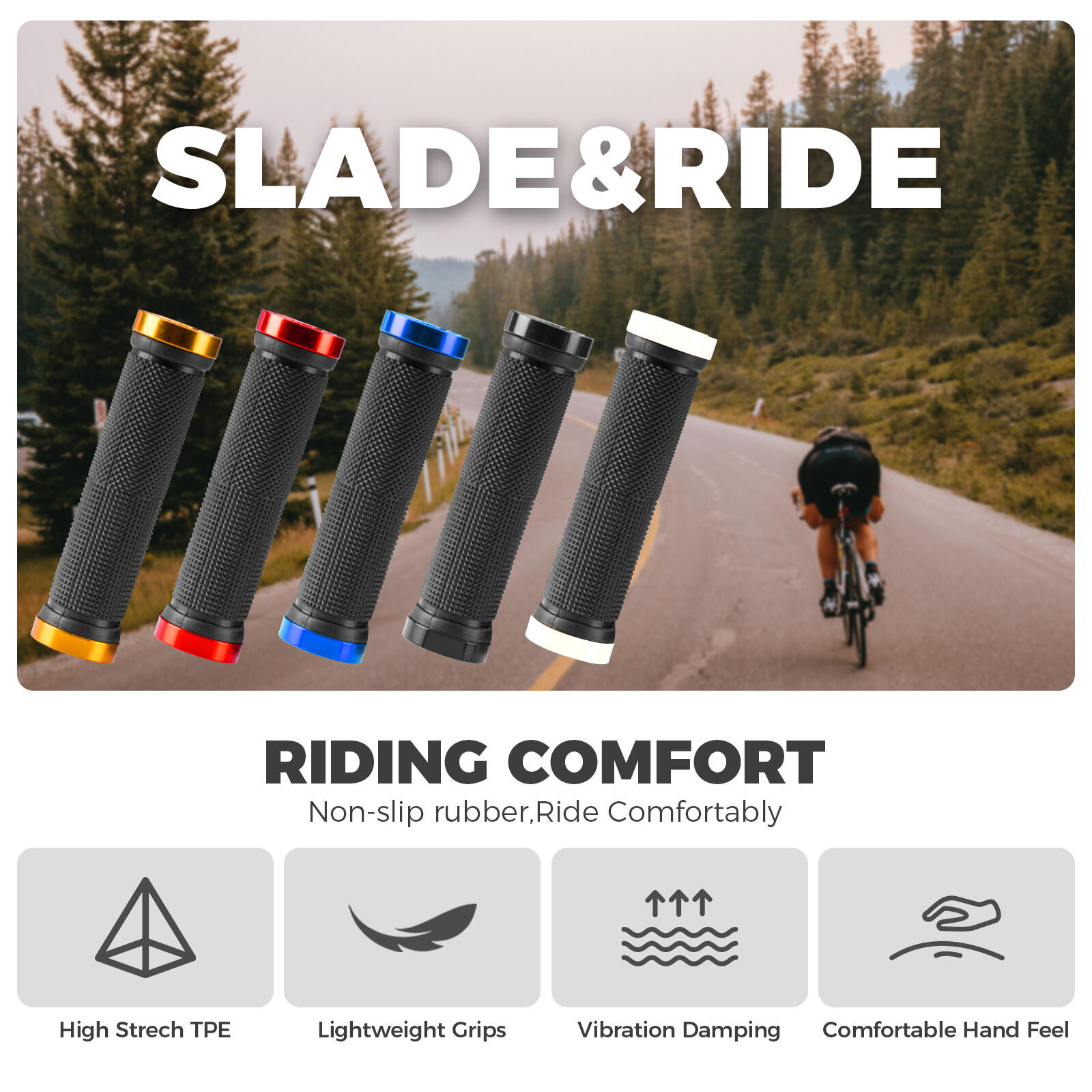 ROCKBROS Fahrradgriffe Lock-On Anti-Rutsch 5/6