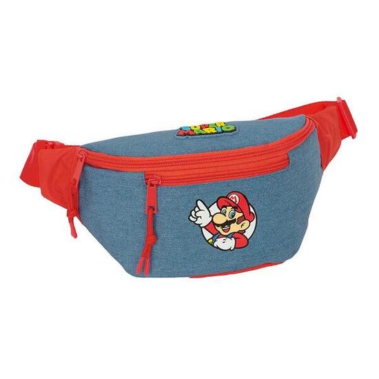 Kinder-Bauchtasche Super Mario mit Reißverschluss und Fronttasche Blau und Rot