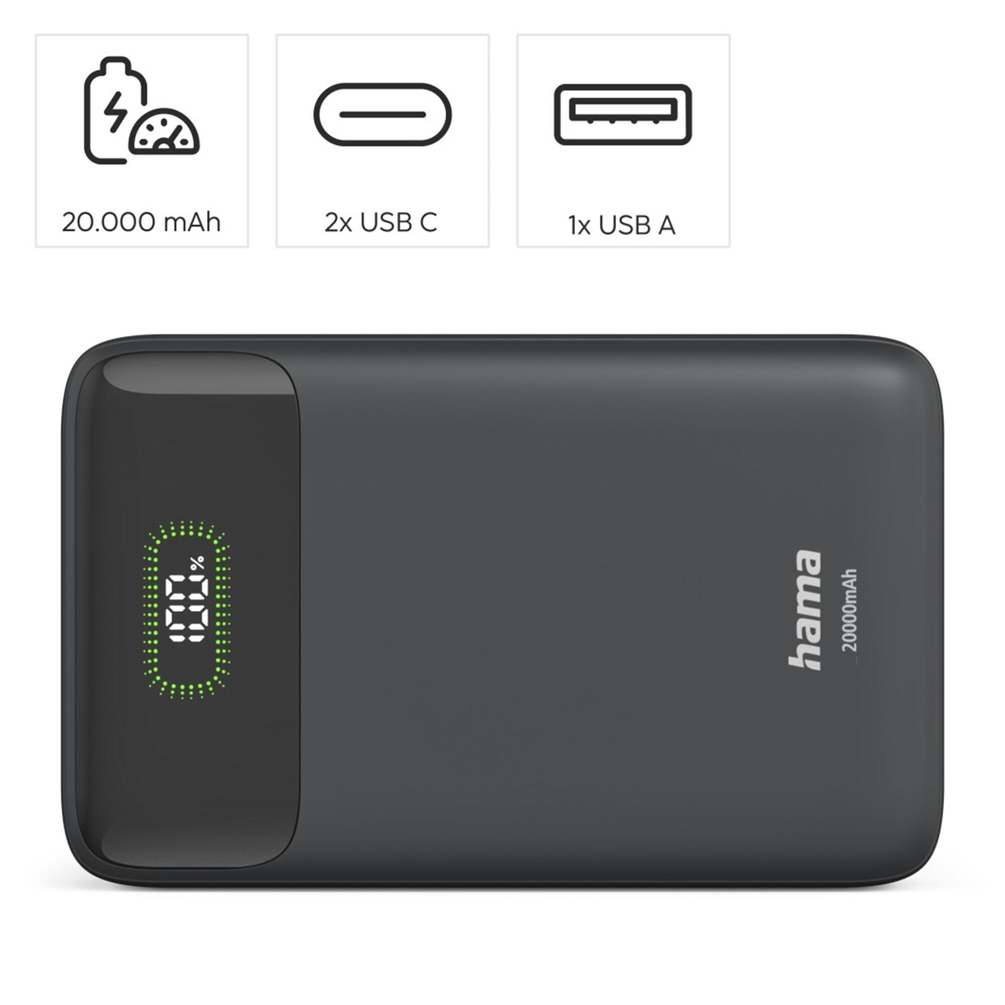 HAMA Power Pack PD20-W20, 20000mAh, 2xUSB-C, USB-A 2/5