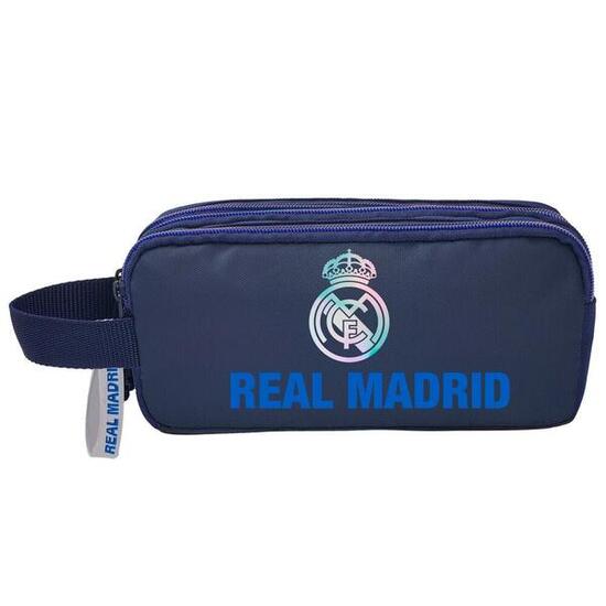 Trousse triple pour enfant Real Madrid en polyester avec 3 fermetures éclair