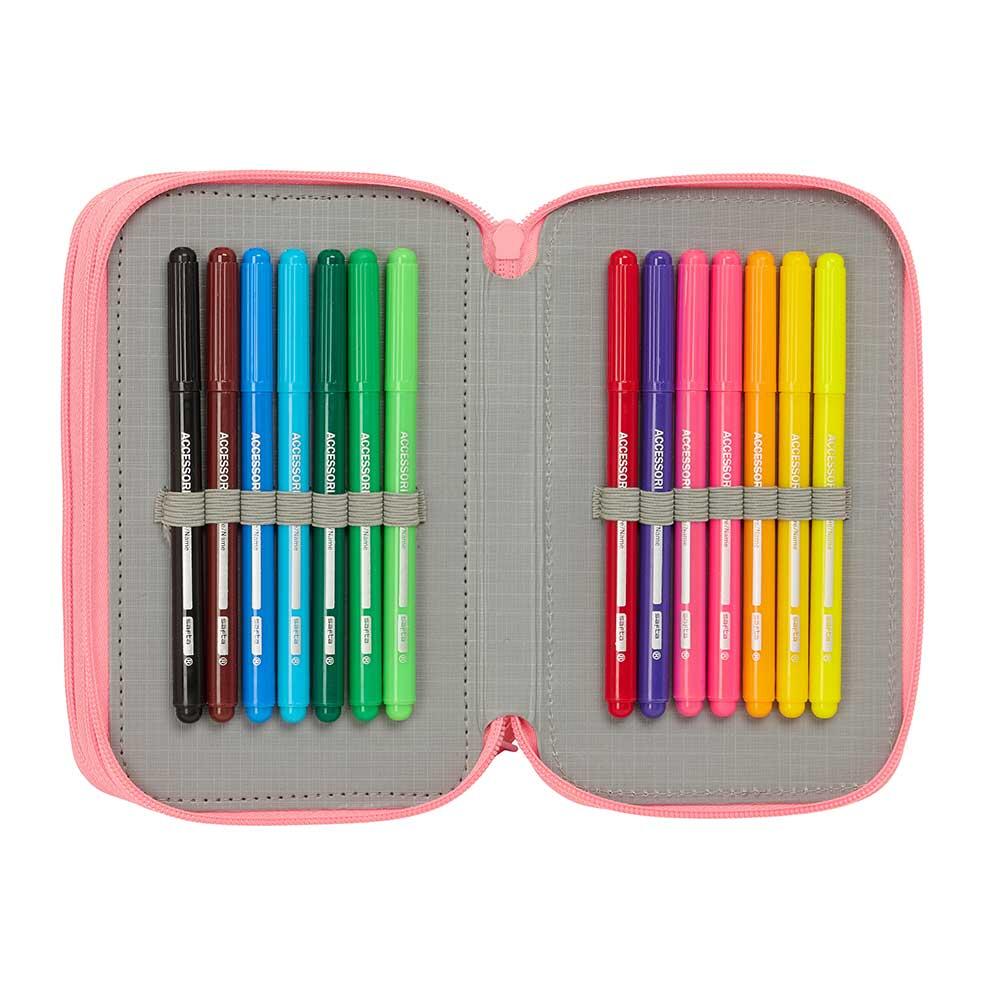 Astuccio triplo Vaiana per bambini con 37 pezzi e cerniera turchese 6/6