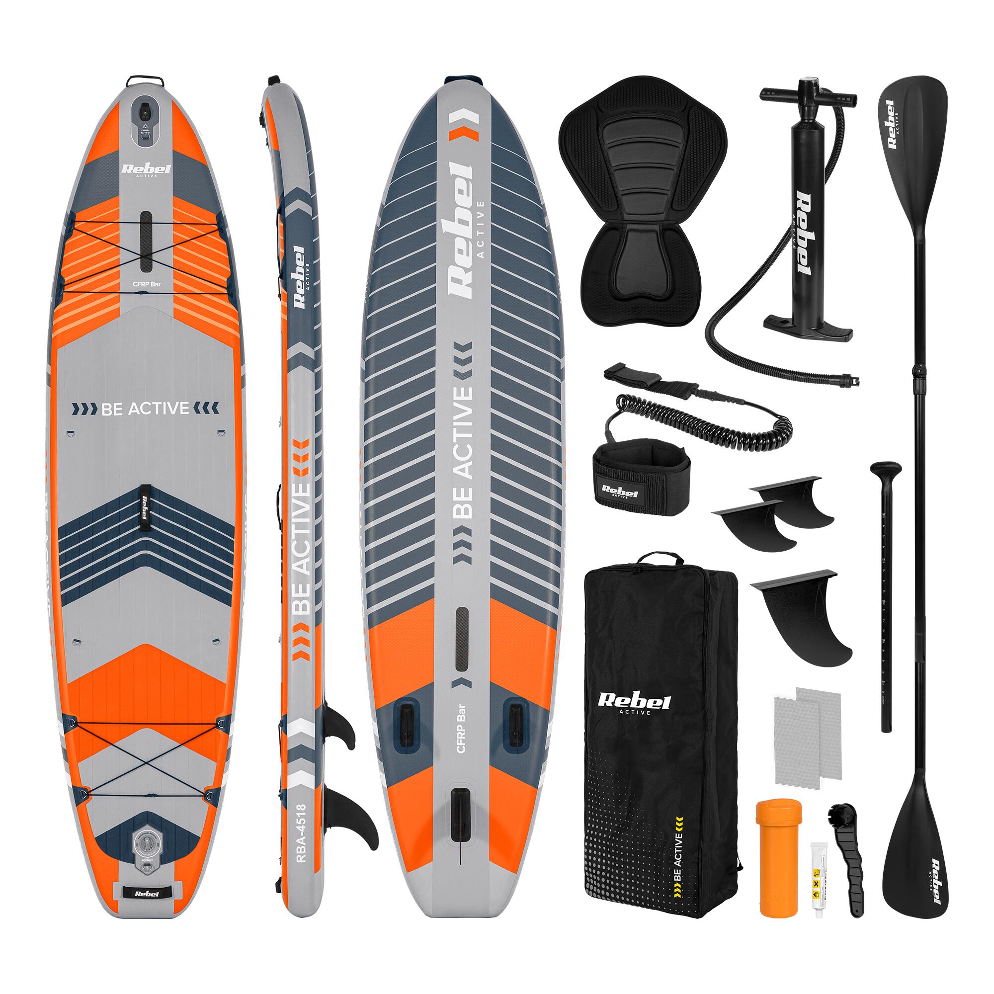 Set placa gonflabila Rebel RBA-4518-OR, stand up paddle (Portocaliu)