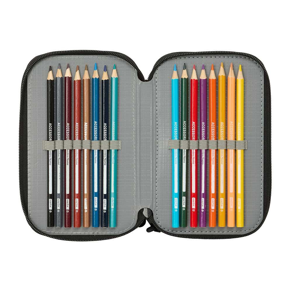 Astuccio triplo Minecraft per bambini con 37 pezzi e 3 scomparti, nero 5/6