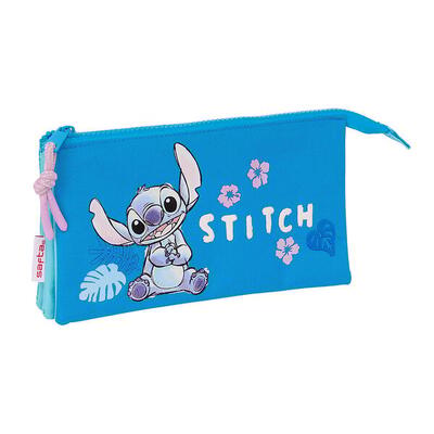 Astuccio doppio Stitch per bambini con 2 cerniere rosa e blu