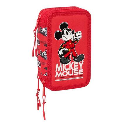 Mickey Mouse Kinder-Federmäppchen mit Zubehör und Doppelreißverschluss, Blau und