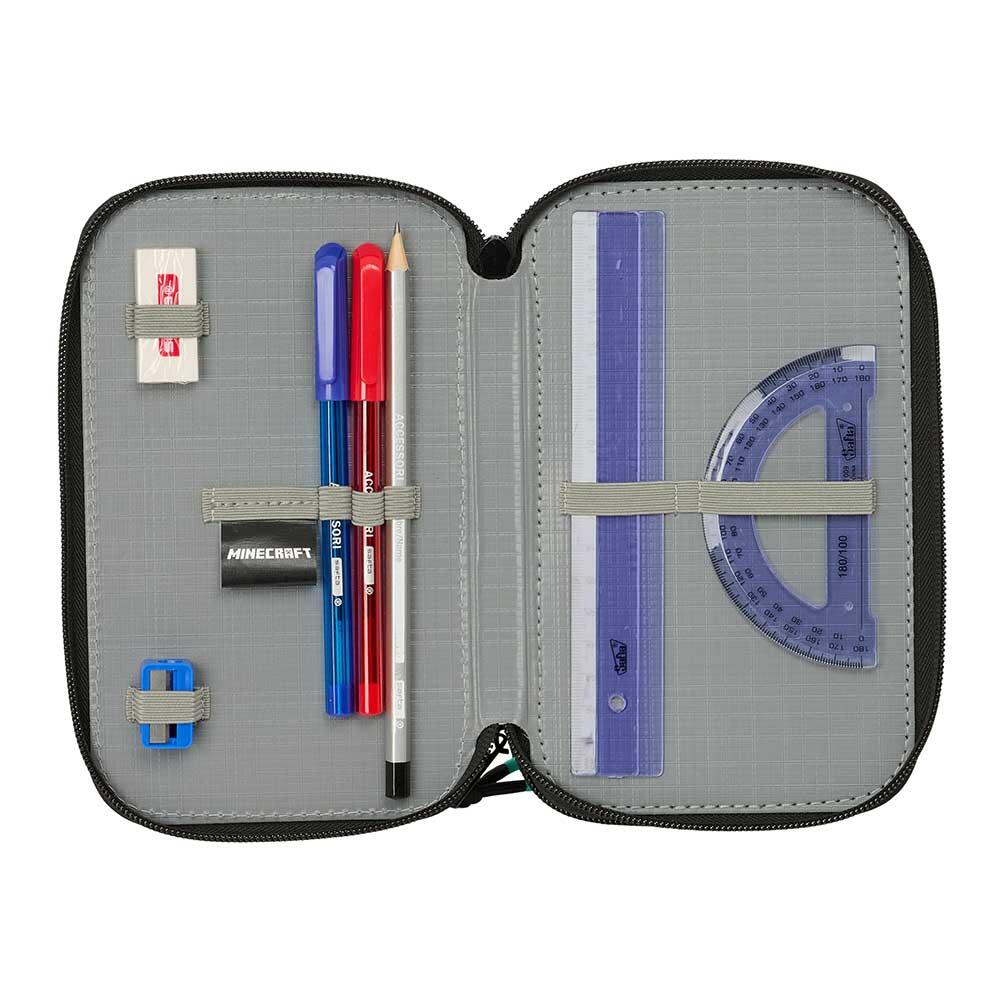 Astuccio triplo Minecraft per bambini con 37 pezzi e 3 scomparti, nero 4/6