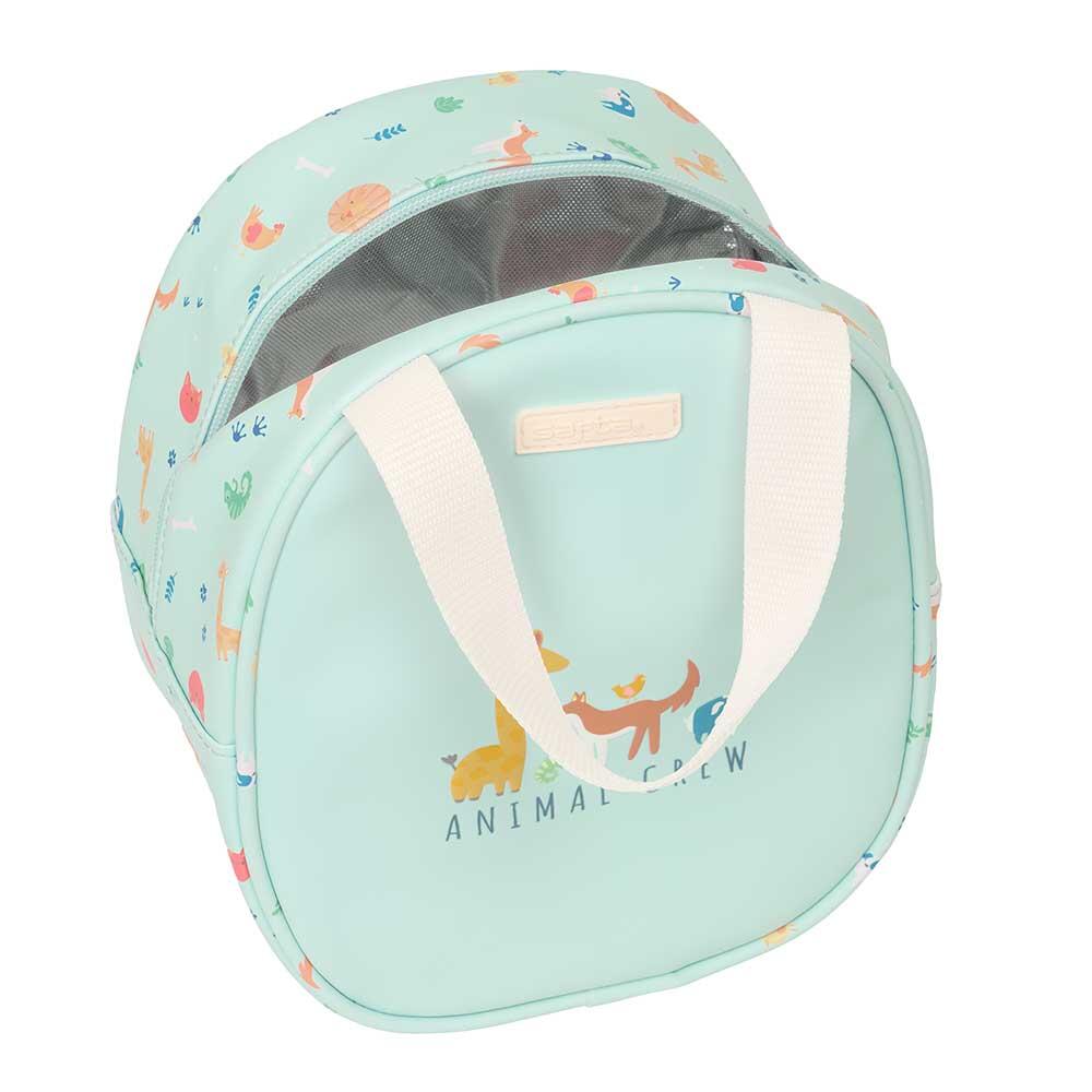 Nécessaire térmica infantil rosa com estampa de borboleta, alça e forro de 4/4