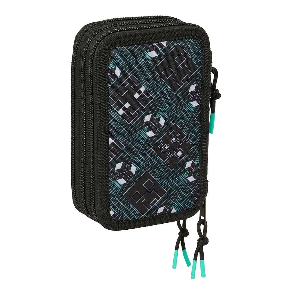 Astuccio triplo Minecraft per bambini con 37 pezzi e 3 scomparti, nero 2/6
