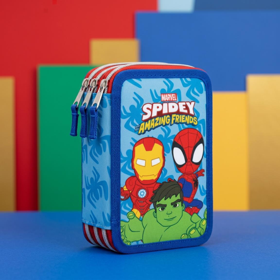 Astuccio doppio Spider-Man Neon per bambini con 28 pezzi e cerniera - Blu 6/7