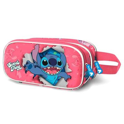 Astuccio doppio Stitch per bambini con 2 cerniere rosa e blu