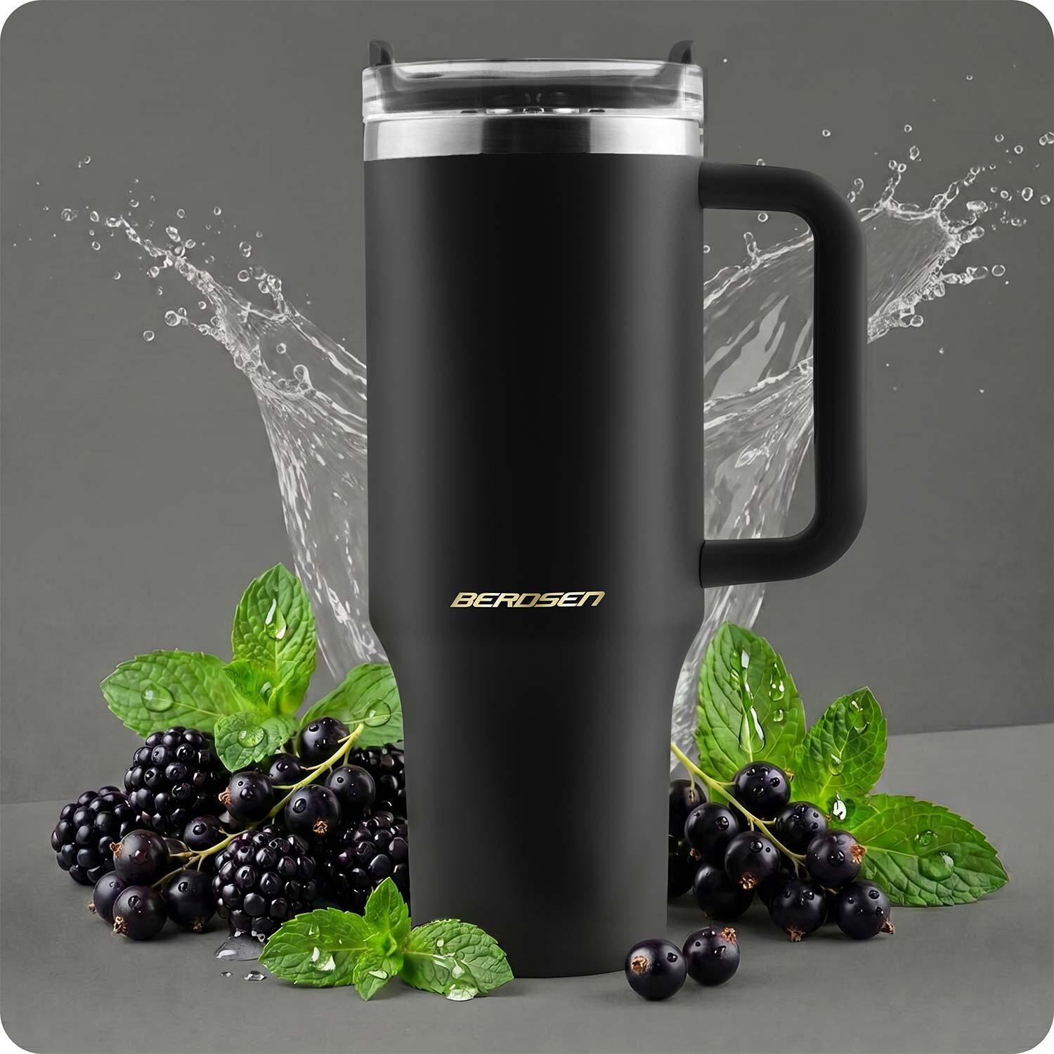 Kubek termiczny Berdsen czarny 1180ml stal nierdzewna + zestaw słomek 2/9
