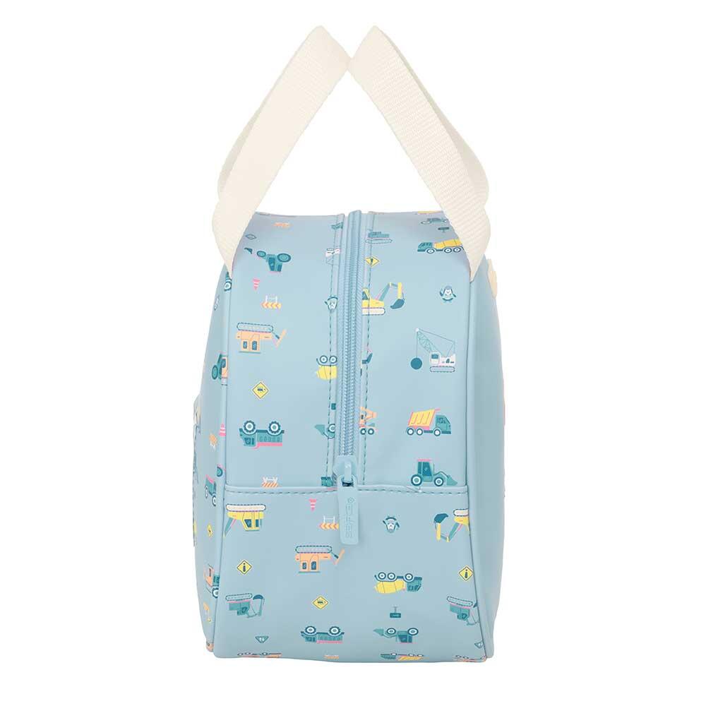 Beauty case termico rosa per bambini con decorazioni floreali, manico e interno 3/4