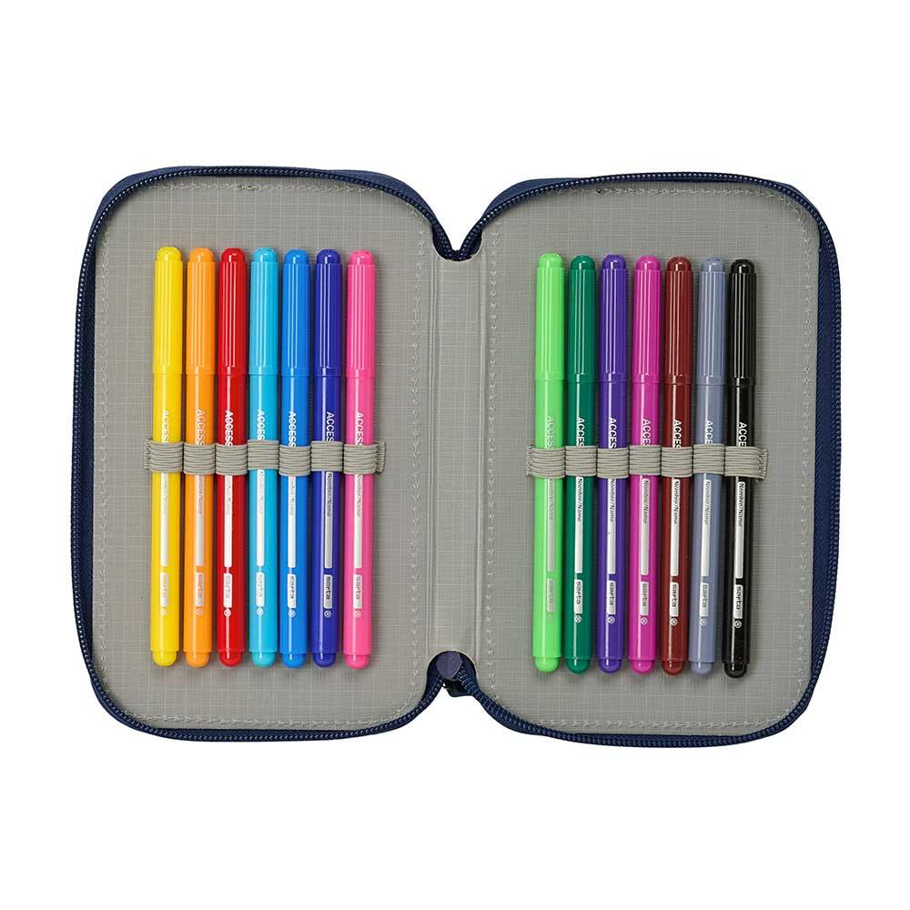 Astuccio doppio per matite da 28 pezzi con cerniera, colore nero, per bambini 6/6