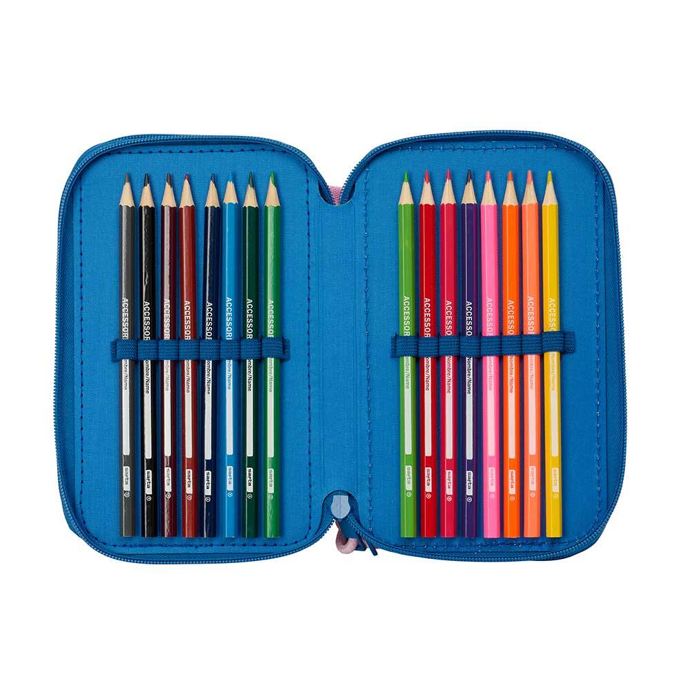 Astuccio triplo Stitch per bambini con 37 scomparti e scomparti, blu 5/6