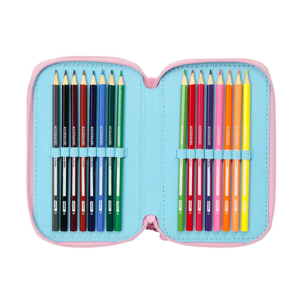 Estojo triplo Stitch para crianças com 3 compartimentos e 37 peças, azul. 5/6