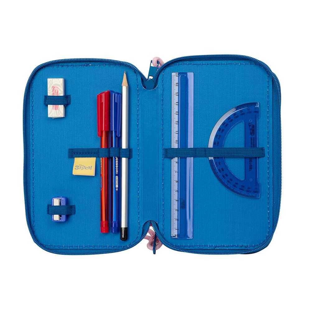 Astuccio triplo Stitch per bambini con 37 scomparti e scomparti, blu 4/6