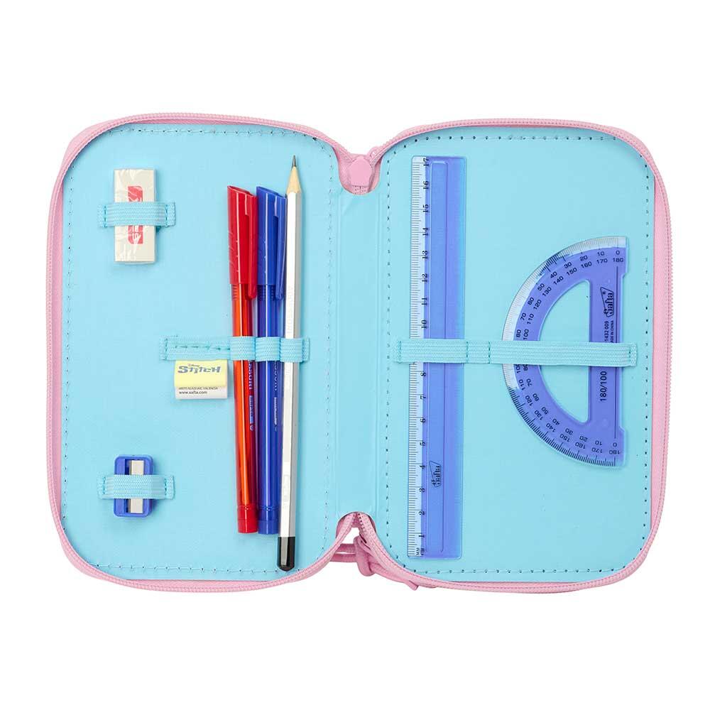 Estojo triplo Stitch para crianças com 3 compartimentos e 37 peças, azul. 4/6