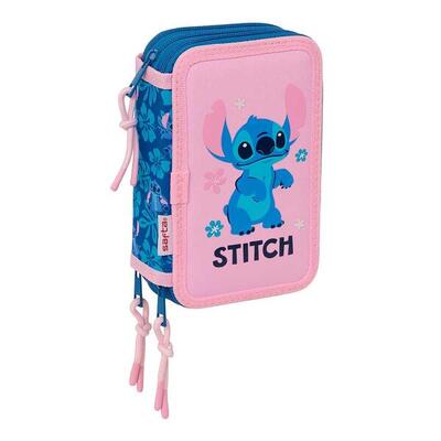 Astuccio triplo Stitch Ohana per bambini con 37 scomparti e cerniera - Blu