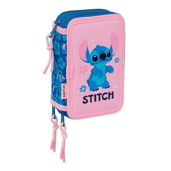 Astuccio triplo Stitch Ohana per bambini con 37 scomparti e cerniera - Blu