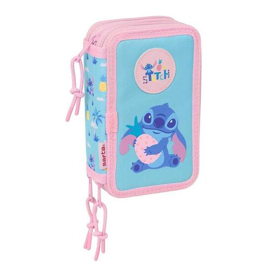 Astuccio triplo Stitch Ohana per bambini con 37 scomparti e cerniera - Blu