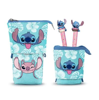 Astuccio Stitch con tripla cerniera per bambini 22x14x35 cm rosa