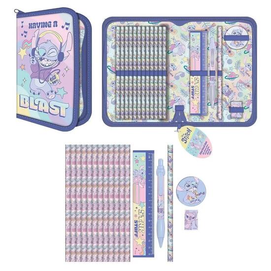 Astuccio triplo per bambini Stitch con 3 cerniere 20x135x65 cm rosa