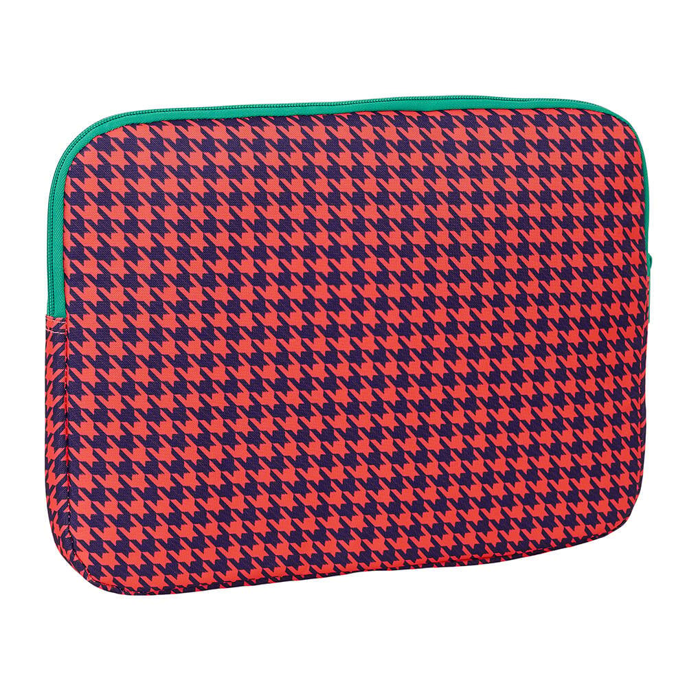 Housse ordinateur adulte pied-de-poule corail rembourrée 14″ rouge et bleu 2/2