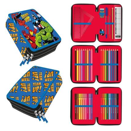 Federmäppchen Kinder Avengers mit Zubehör aus Polyester und PVC Rot