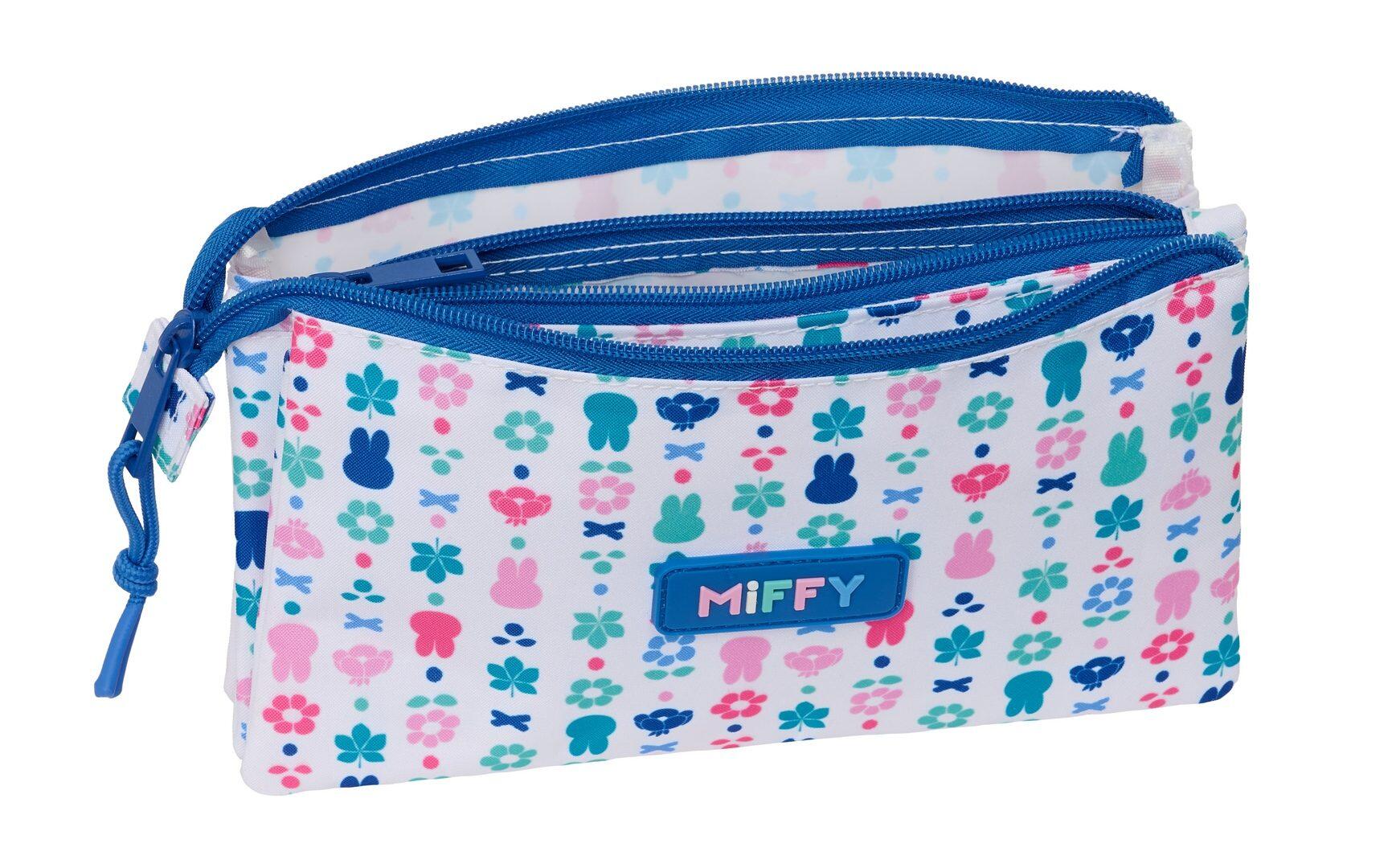 Astuccio triplo per matite di Miffy Bunny con 3 cerniere, bianco e blu, per 3/3