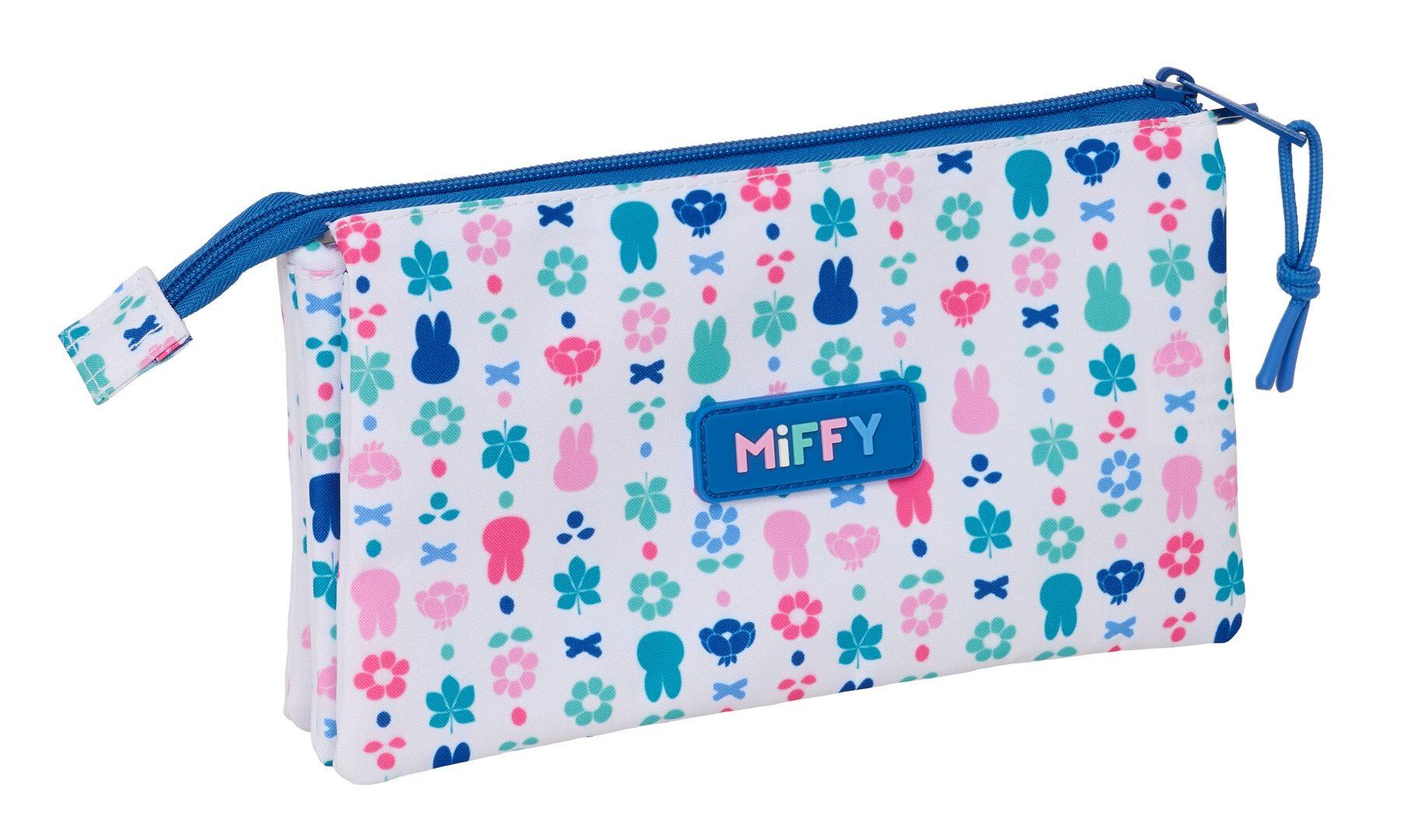 Astuccio triplo per matite di Miffy Bunny con 3 cerniere, bianco e blu, per 2/3