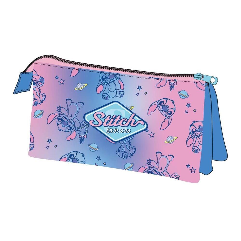 Trousse à crayons Stitch pour enfants, en polyester, à 3 compartiments, rose 3/3