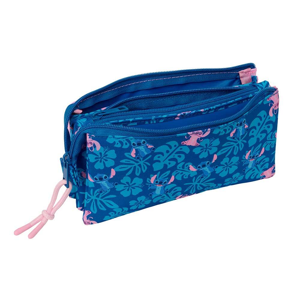 Astuccio triplo Stitch and Angel per bambini con 3 cerniere, rosa 3/3