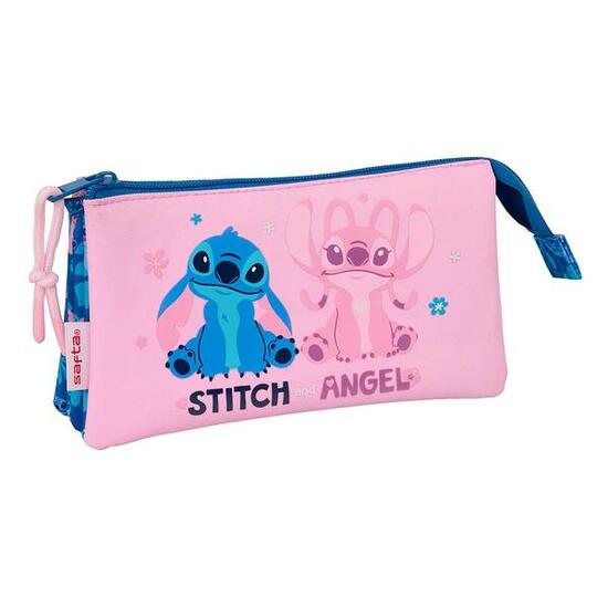 Astuccio doppio Stitch per bambini con 2 cerniere rosa e blu