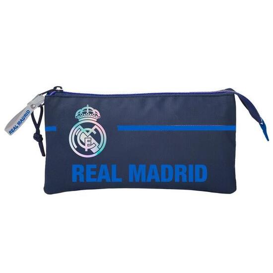 Trousse triple Real Madrid pour enfants, en polyester avec fermeture éclair