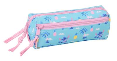 Astuccio doppio Stitch per bambini con 2 cerniere rosa e blu