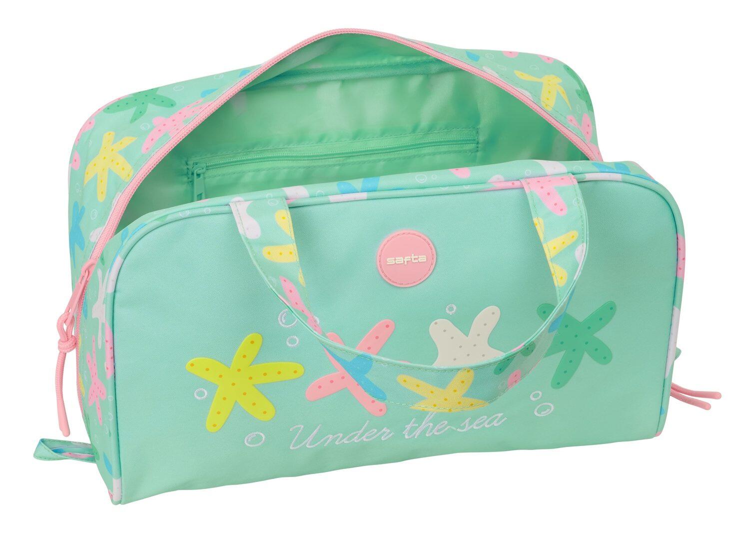 Nécessaire de viagem Starry com alças e zíper, forrada em verde menta. 4/4