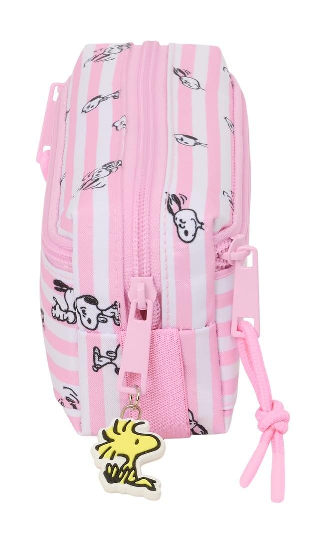 Trousse à crayons triple Snoopy pour enfants avec fermeture éclair, 22 cm, rose 3/4