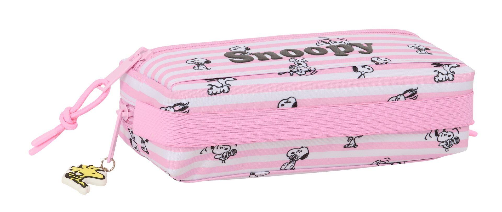 Trousse à crayons triple Snoopy pour enfants avec fermeture éclair, 22 cm, rose 4/4
