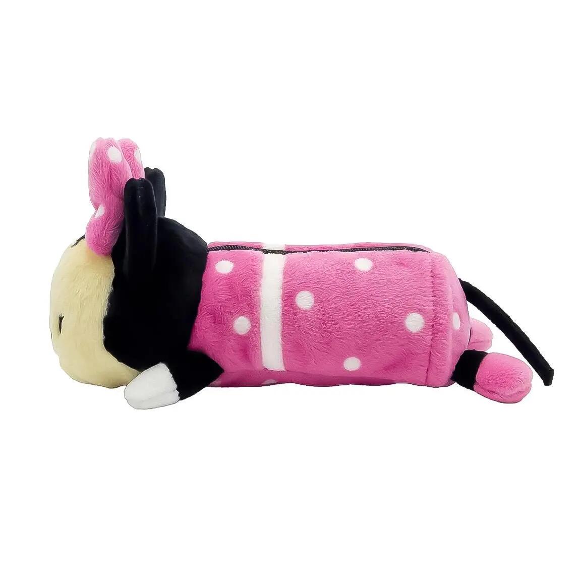 Estojo infantil de pelúcia da Minnie Mouse com zíper, rosa, em poliéster. 5/7