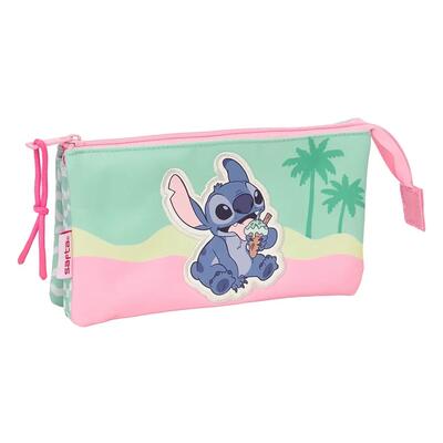 Astuccio doppio Stitch per bambini con 2 cerniere rosa e blu