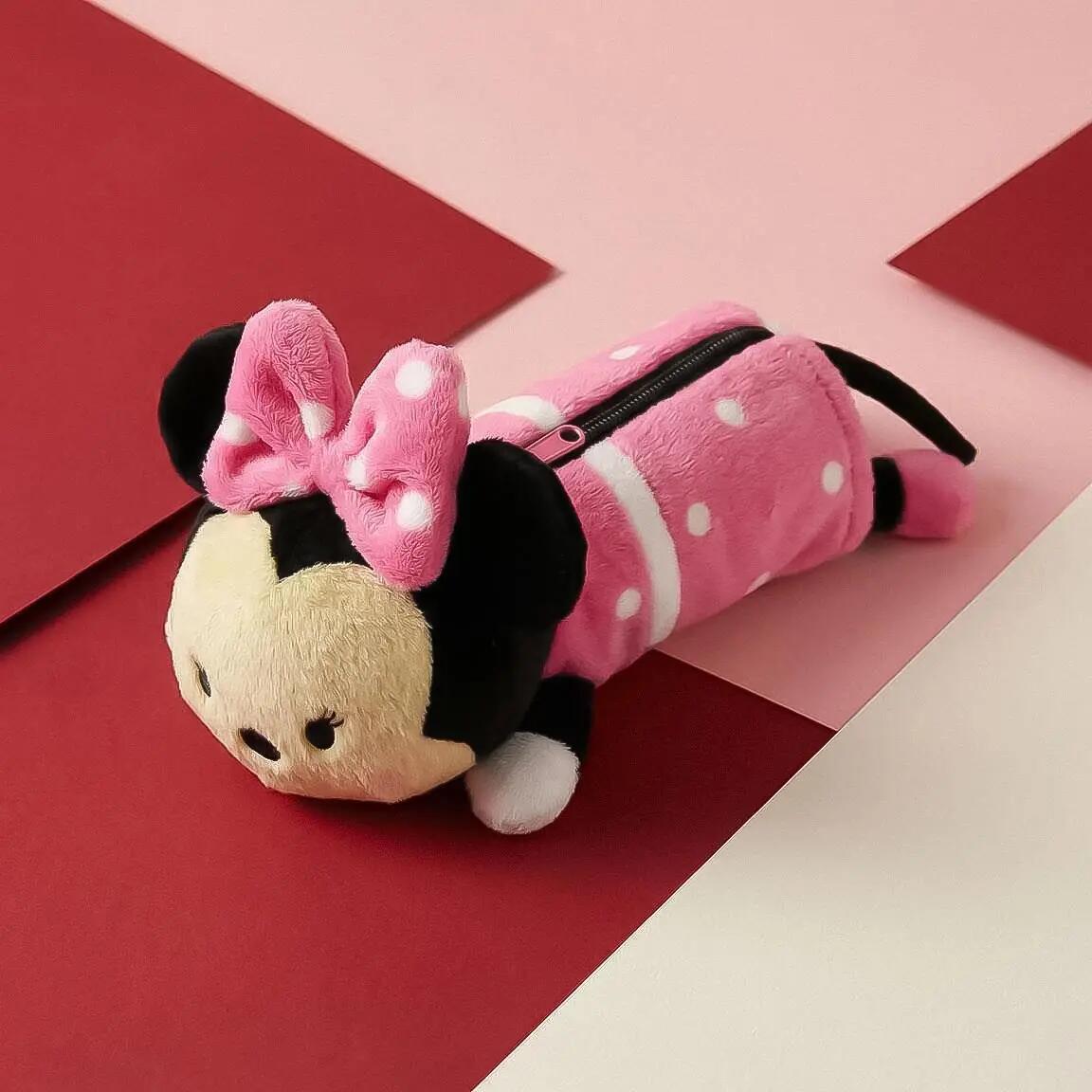 Estojo infantil de pelúcia da Minnie Mouse com zíper, rosa, em poliéster. 7/7