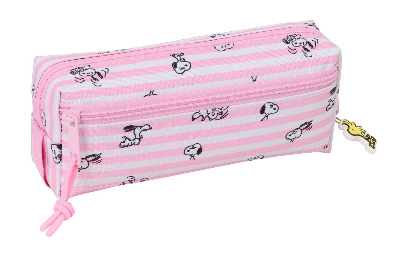 Trousse à crayons triple Snoopy pour enfants avec fermeture éclair, 22 cm, rose 2/4