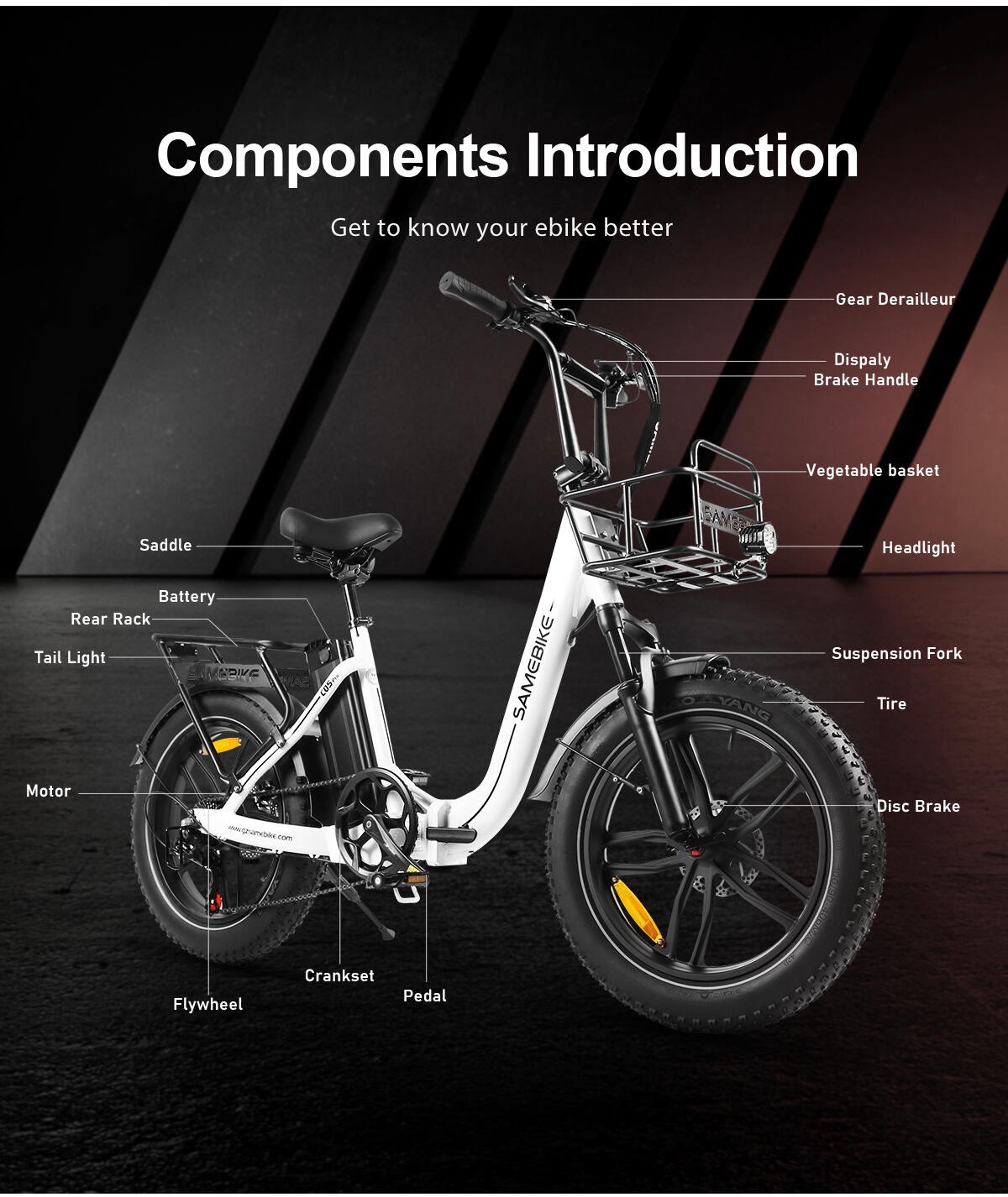 Bicicletta elettrica città SAMEBIKE C05Pro 36V13Ah 20" Fat Pneumatico 13/15