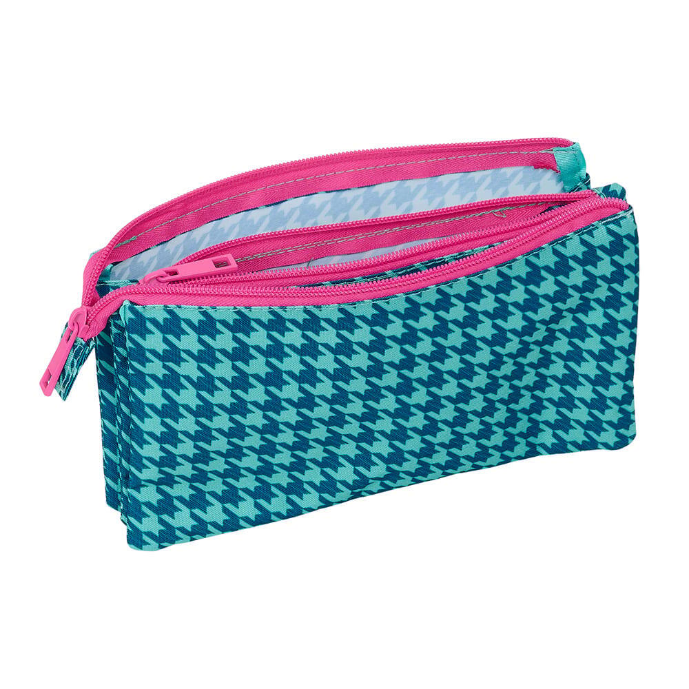 Astuccio per bambini in poliestere con motivo pied de poule e 3 cerniere, colore 3/3