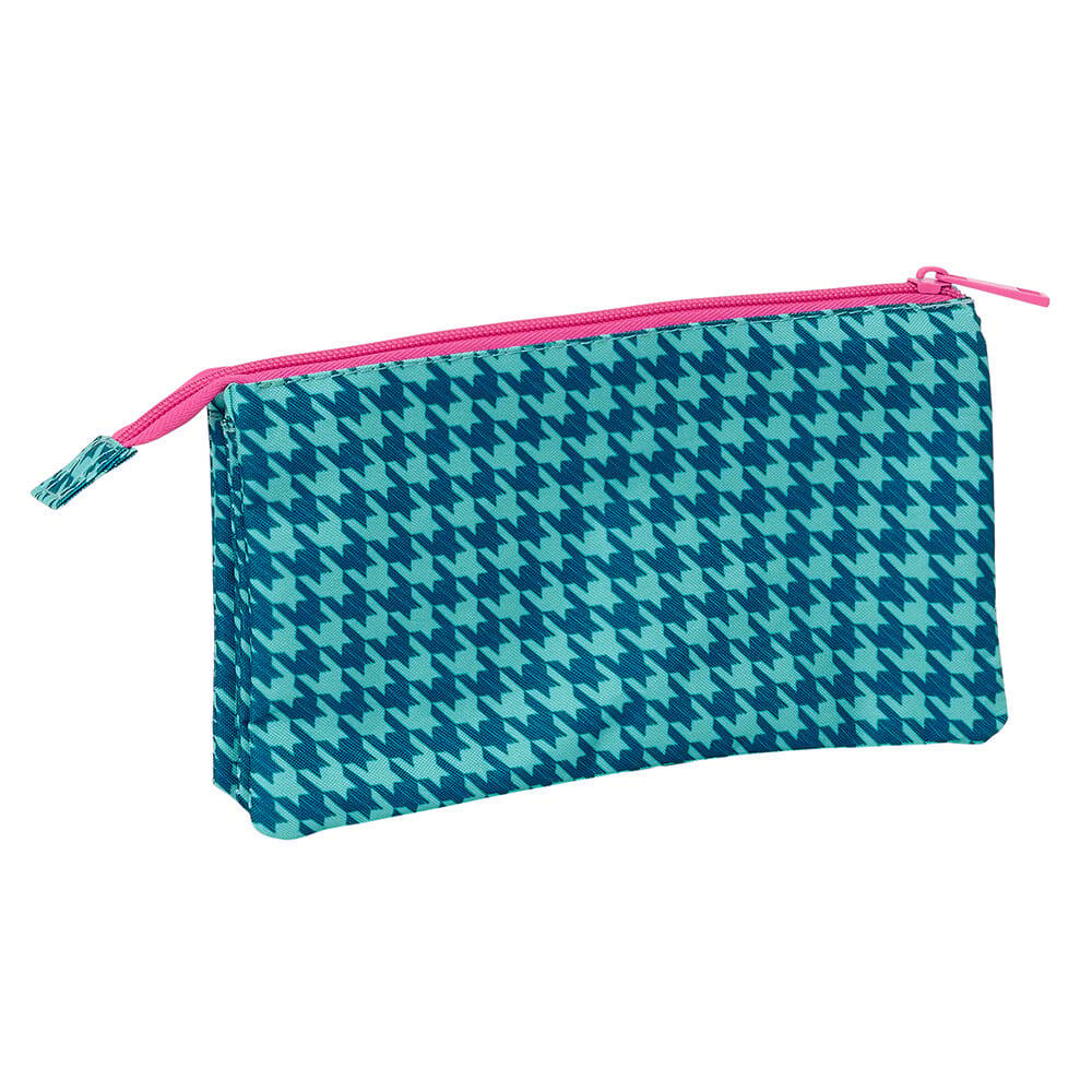Astuccio per bambini in poliestere con motivo pied de poule e 3 cerniere, colore 2/3