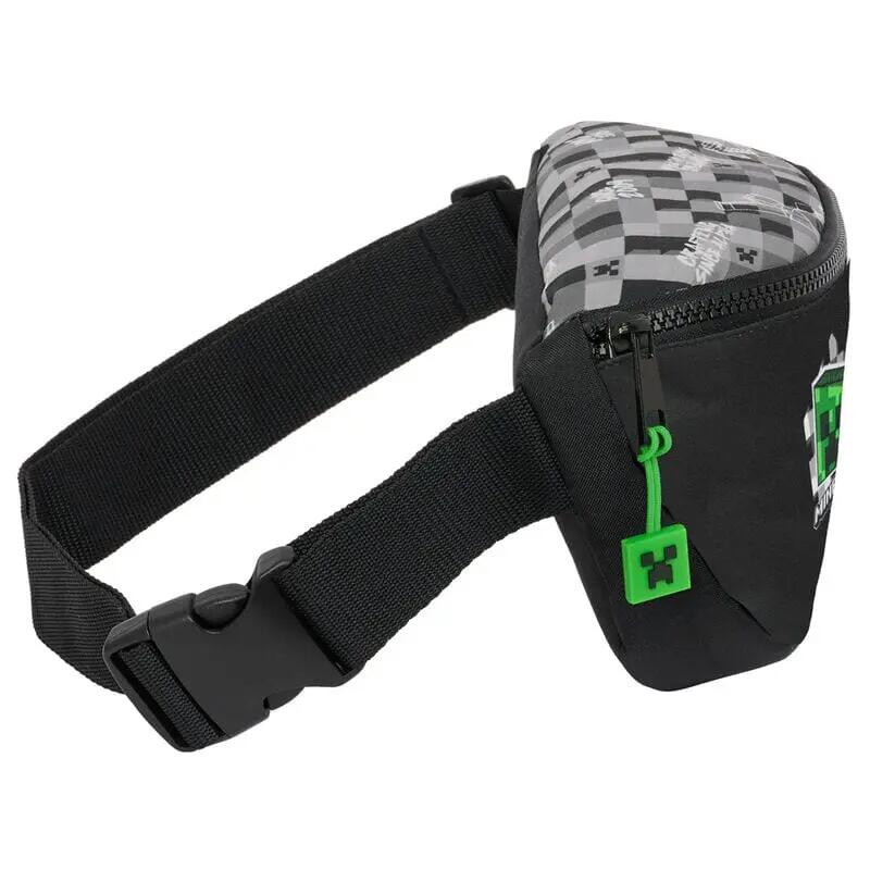 Bolsa de cintura infantil Minecraft poliéster com fecho e fita ajustável preta 3/3